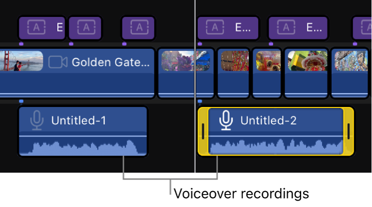 アフレコ録音。タイムラインの基本ストーリーラインの下に表示されています。