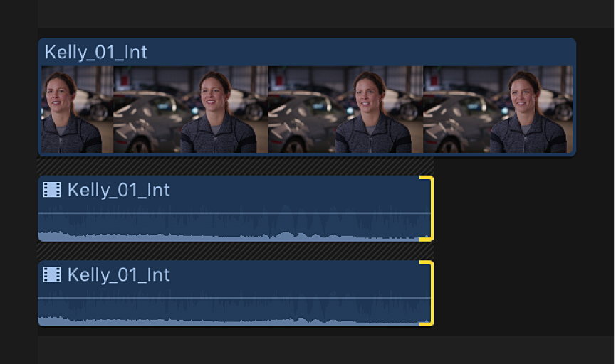 Die Schnittmarke für erweiterte Audiokomponenten, die an der neuen Position getrimmt sind