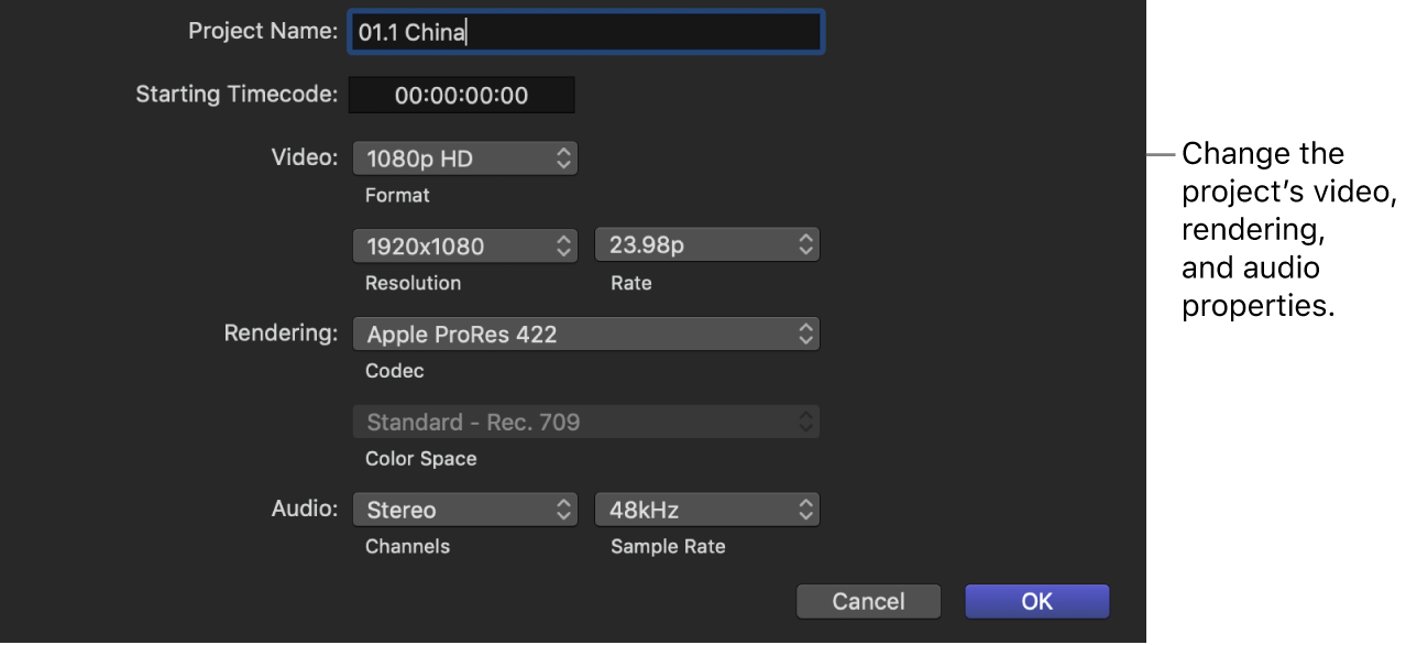 Project Properties settings