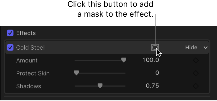 The Effects section of the Video inspector showing the Apply Effect Masks button