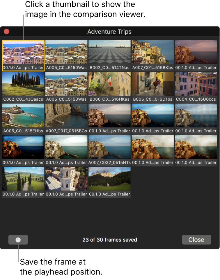 The frame browser of the comparison viewer