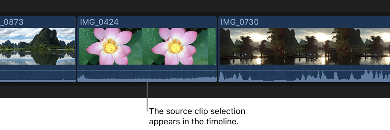 The source clip selection appearing in the timeline after the original clip is replaced