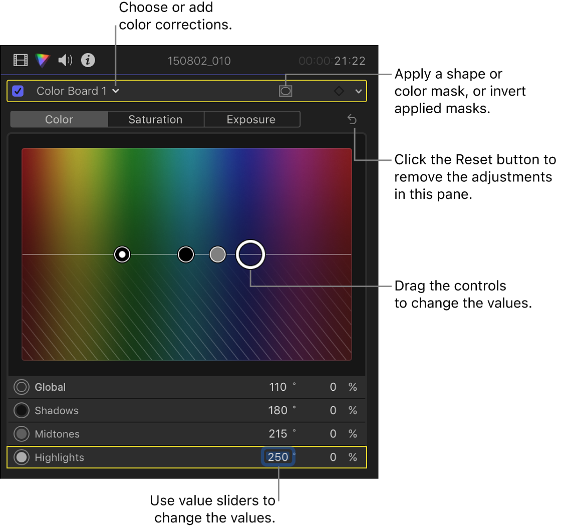 Controls in the Color Board