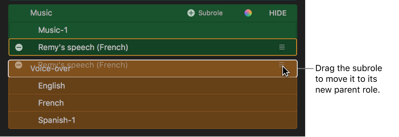 El editor de funciones con una subfunción que se está arrastrando de una función a otra