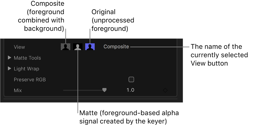 Controles de visualización del inspector de vídeo