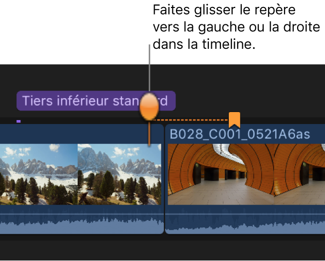 Glissement d’une vignette de marqueur de chapitre vers une autre image vidéo dans la timeline
