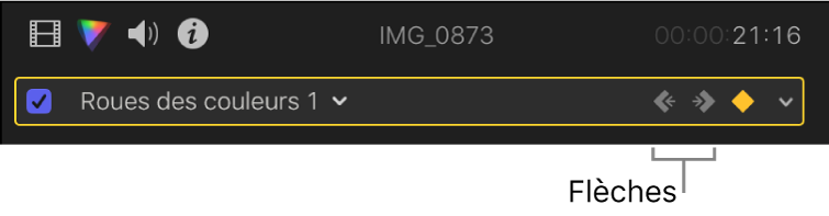 Flèches droite et gauche en regard du bouton Image clé dans l’inspecteur de couleur