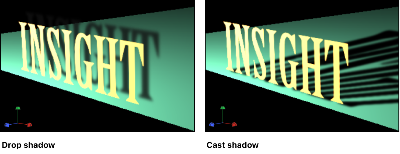 Canvas mit Beispielen für einen Schattenwurf und einen Schlagschatten