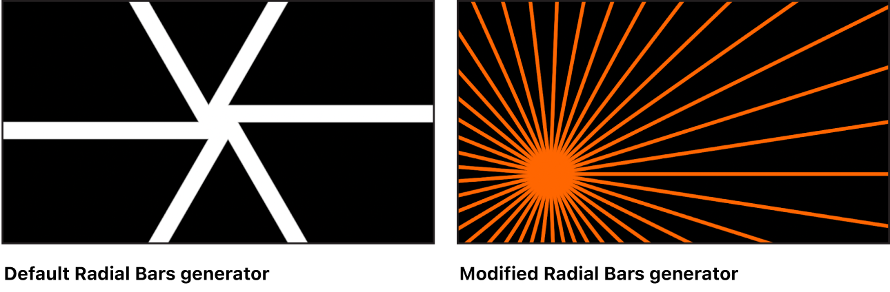 Canvas mit dem Generator „Radiale Balken“ und verschiedenen Einstellungen