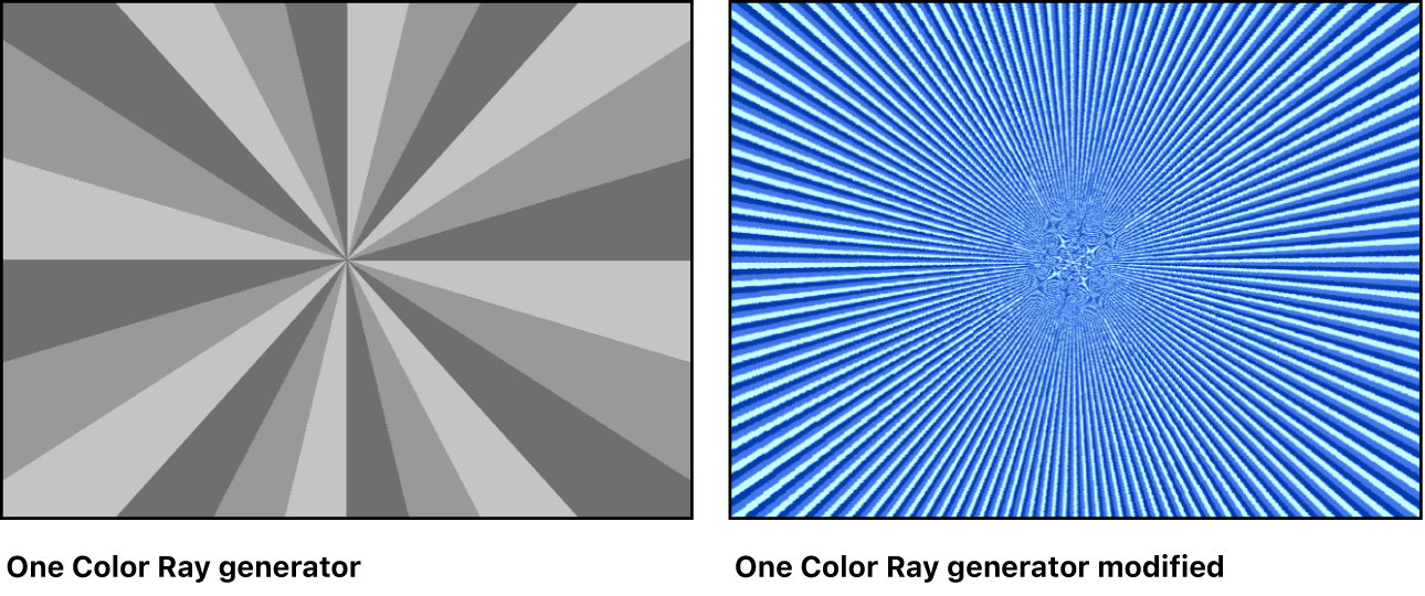 Canvas mit dem Generator „Einfarbiger Strahl“ und verschiedenen Einstellungen