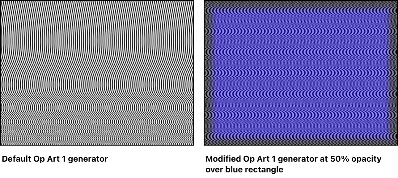 Canvas mit Generator „Op Art 1“ ohne und kombiniert mit einem blauen Rechteck