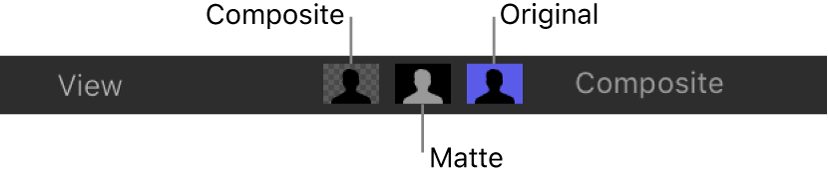 Steuerelemente für die Darstellung, zu denen „Composite“, „Stanzmaske“ und „Original“ gehören