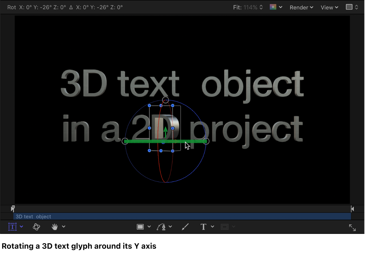 3D-Textglyphe entlang der X-Achse im Canvas drehen