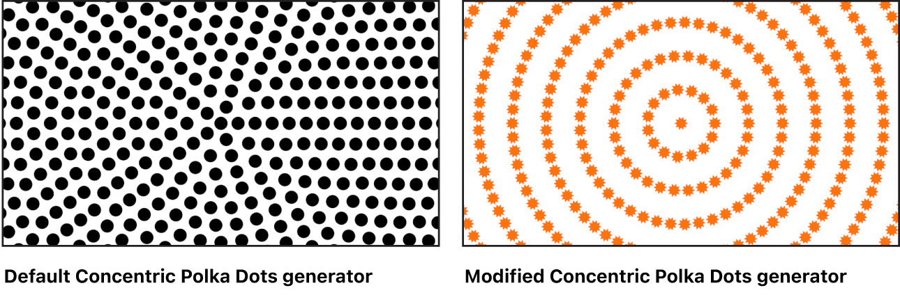 Canvas showing Concentric Polka Dots generator with a variety of settings