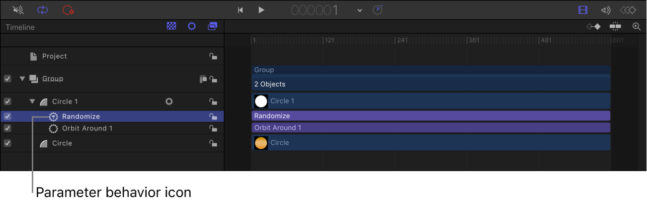 Parameter behavior as seen in Timeline