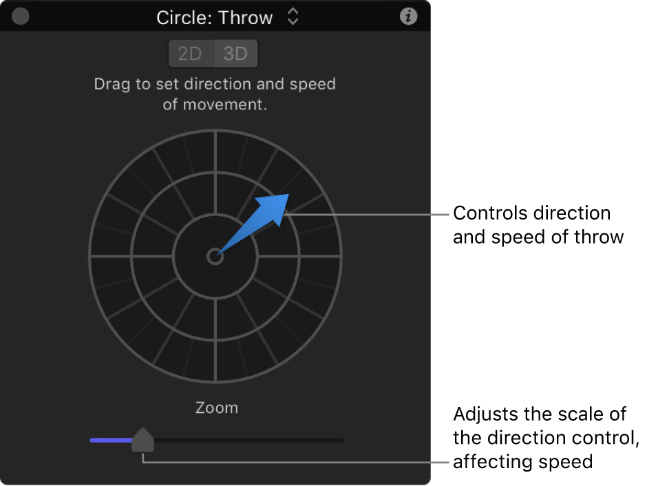 HUD showing Throw behavior controls in 2D mode