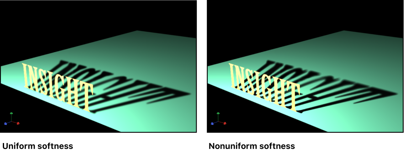 Canvas showing object with shadow uniform softness setting on and off