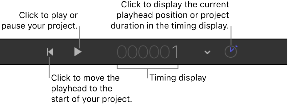 Transport controls in the timing toolbar