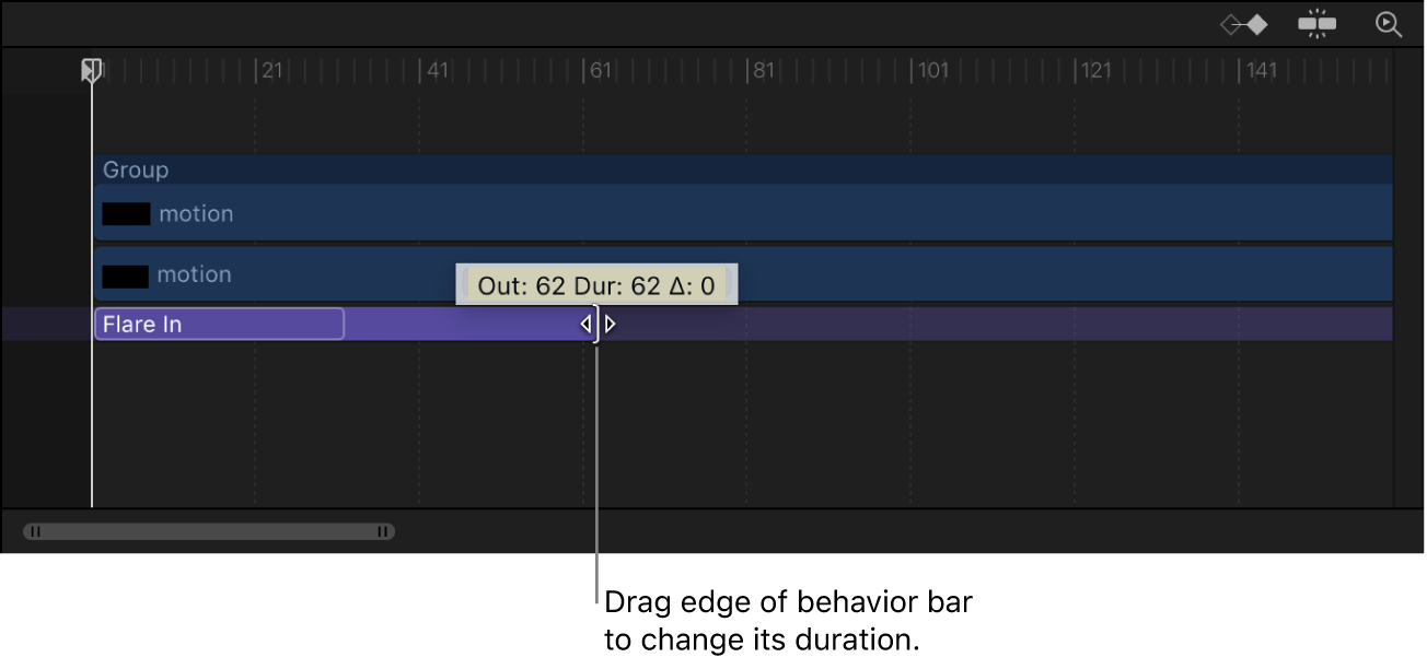 Timeline showing behavior being dragged to change its duration