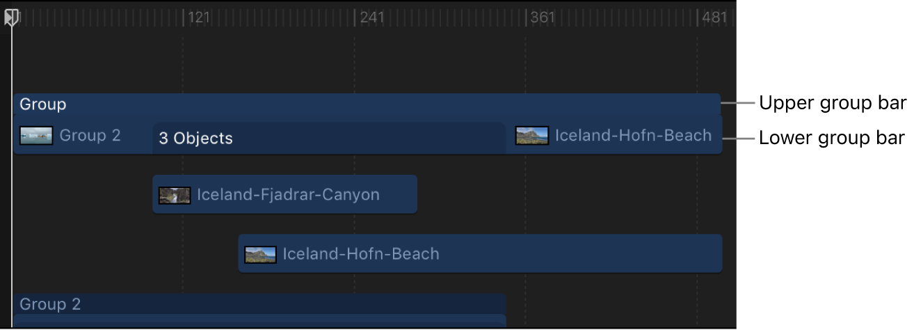 Timeline showing a collapsed group bar