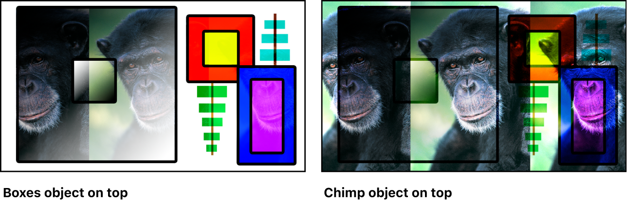 Canvas showing the boxes and the monkey blended using the Hard Light mode