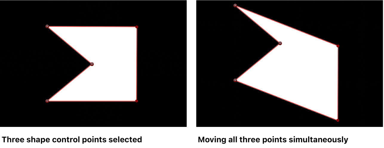 Canvas showing multiple control points selected and moved together