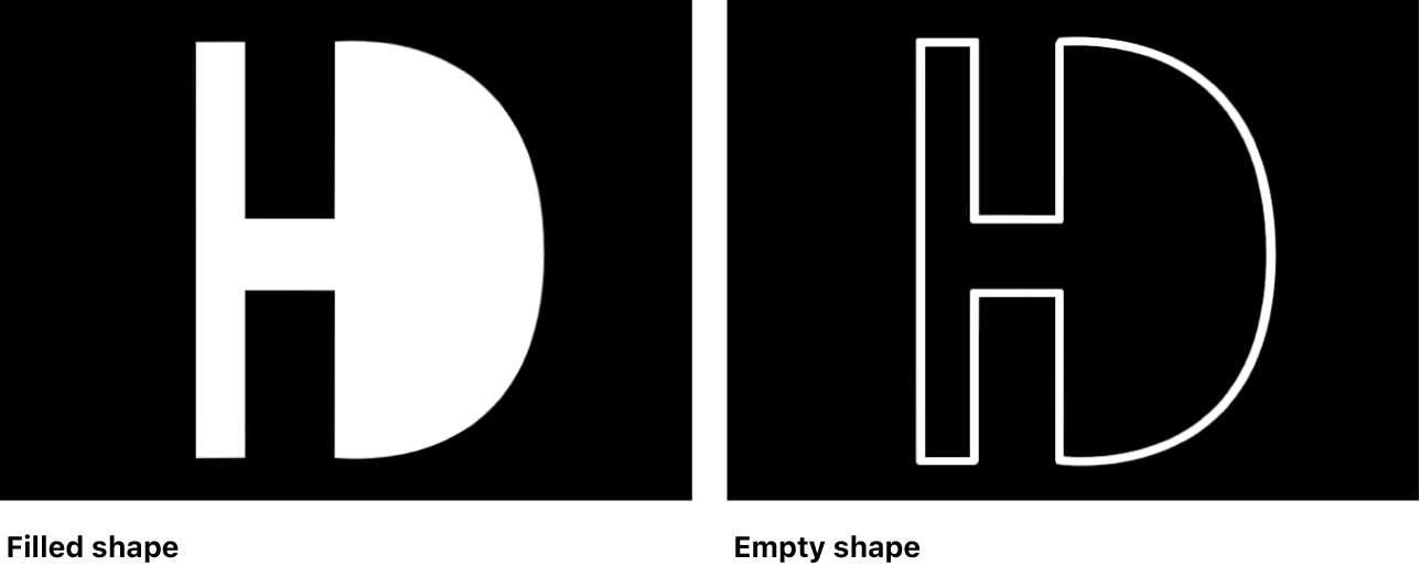 Canvas showing filled shape and empty shape