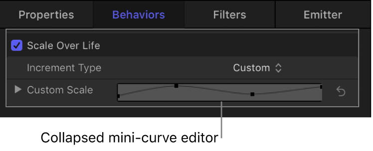 Minieditor de curva contraído en el inspector