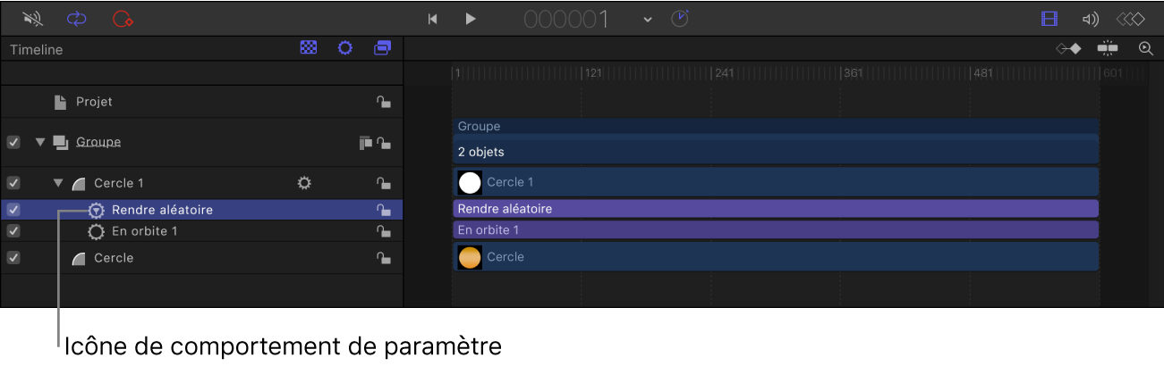 Comportement de paramètre tel qu’affiché dans la timeline