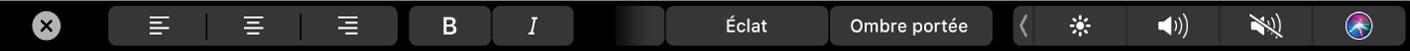 Options d’alignement et d’apparence du texte dans la Touch Bar
