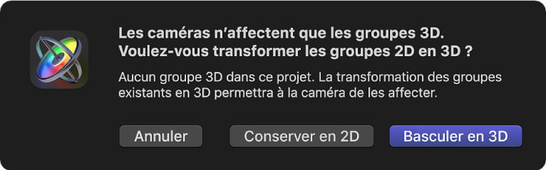 Passage à la zone de dialogue 3D