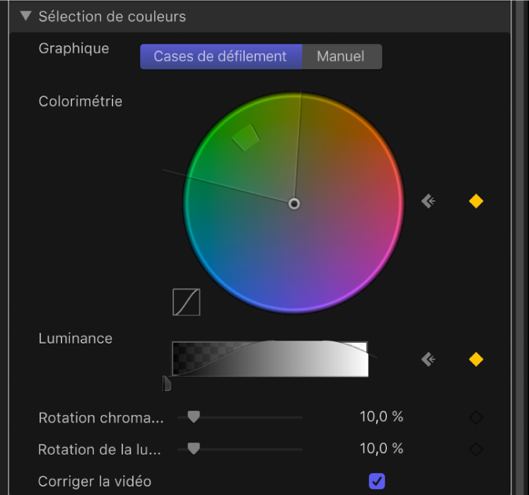 Commandes graphiques dans les commandes avancées du filtre « Incrustateur de fond vert »