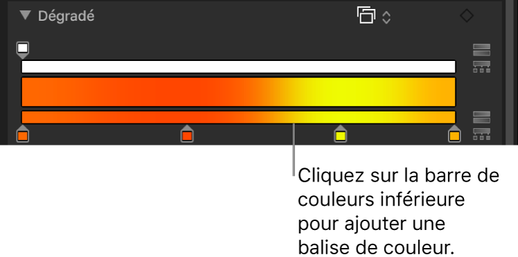 Éditeur de dégradé affichant la balise de la nouvelle couleur