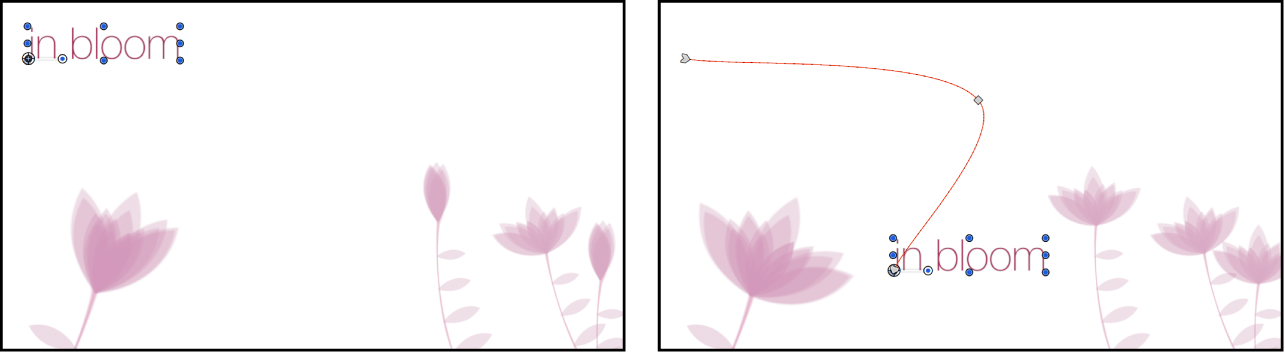 Canevas affichant un objet sélectionné et sa trajectoire d’animation