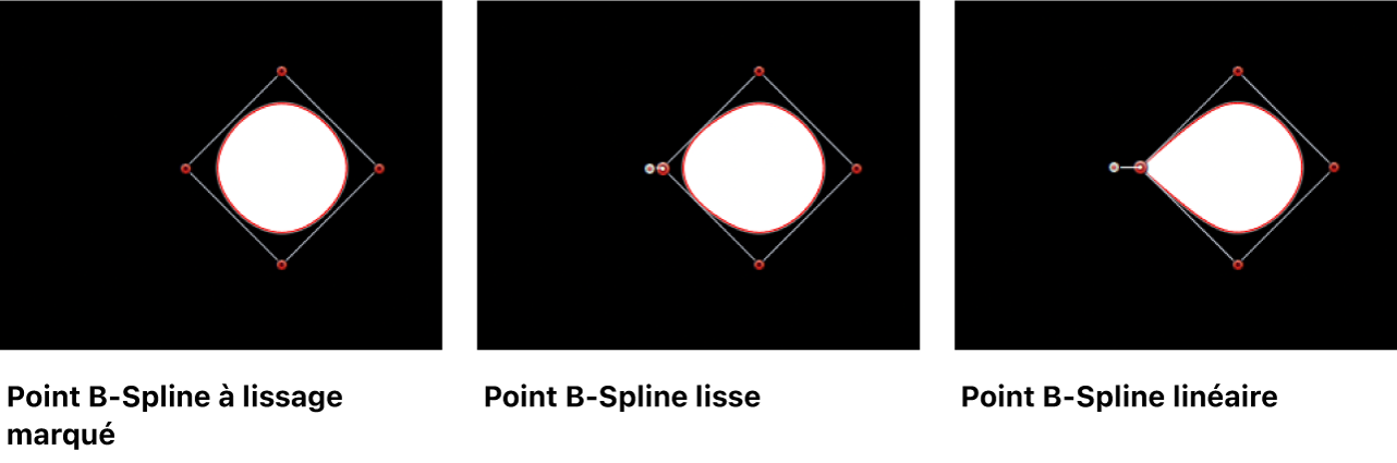 Canevas affichant des points B-Spline réglés sur Lissage fort, Lissage et Linéaire