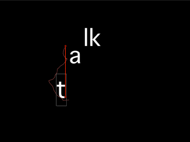 Canevas affichant un glyphe déviant de moins de 50 pixels par rapport à la trajectoire de l’animation