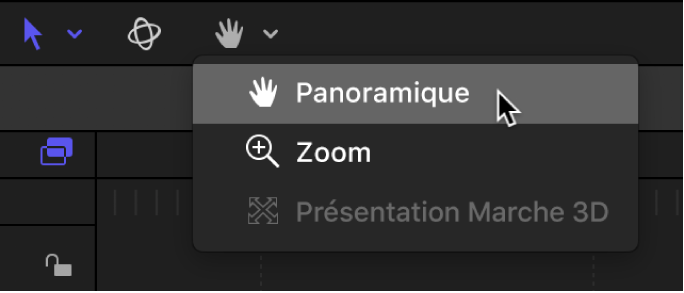 Sélection de l’outil Balance dans le menu local des outils de présentation