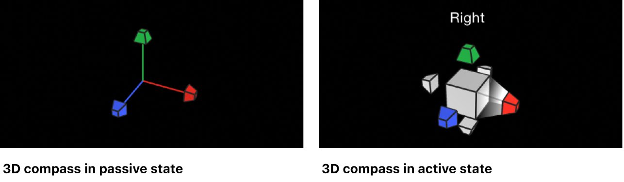 パッシブモードとアクティブモードの3Dコンパスが表示されたキャンバス