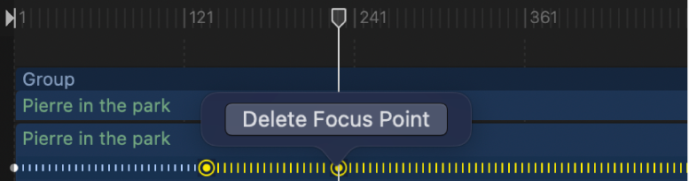 타임라인에서 수동(노란색) 초점 포인트 삭제하기