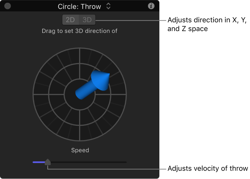 显示 3D 模式中“投掷”行为控制的 HUD