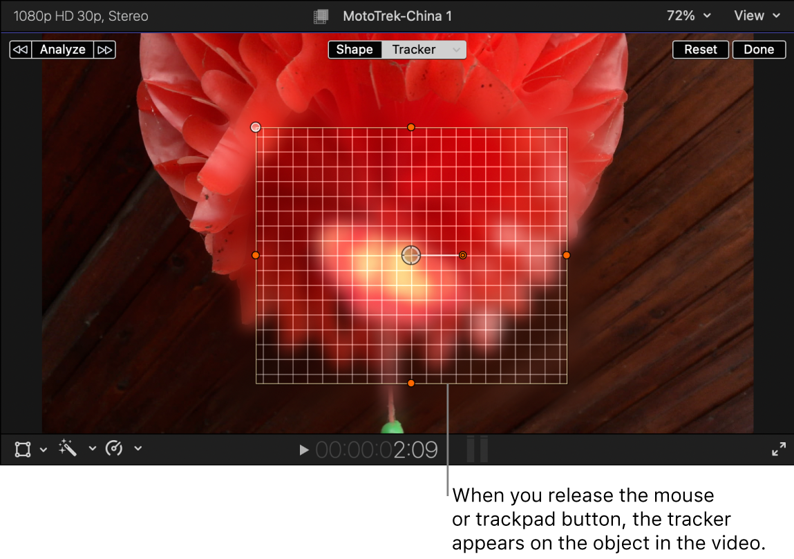 Ein Onscreen-Tracker, der auf einem Objekt im Viewer erscheint