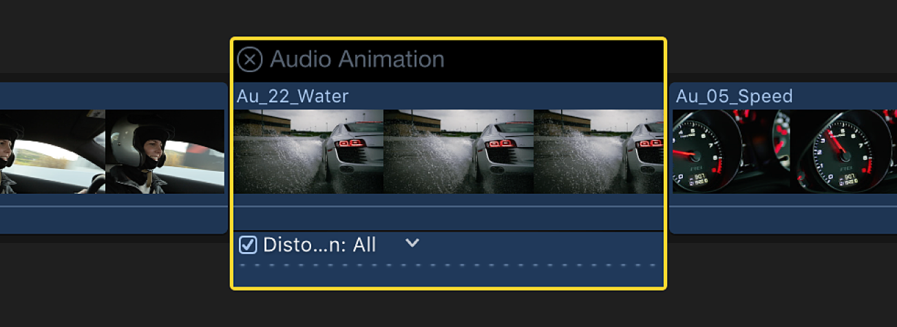 Der Audioanimations-Editor oberhalb eines Clips in der Timeline