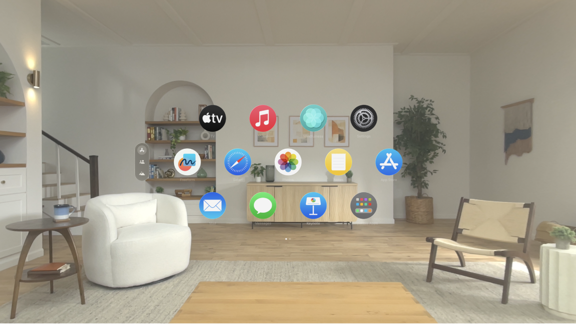 Die Apps-Ansicht auf der Apple Vision Pro mit der ersten Seite der Apps.