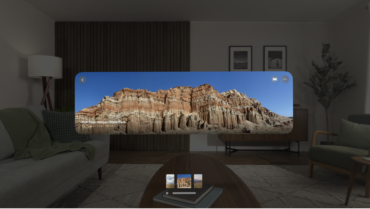 Ein Panorama auf der Apple Vision Pro mit Optionen für die Immersion in das Foto.