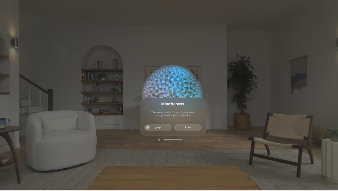 The Mindfulness app on Apple Vision Pro, showing options to start a session.