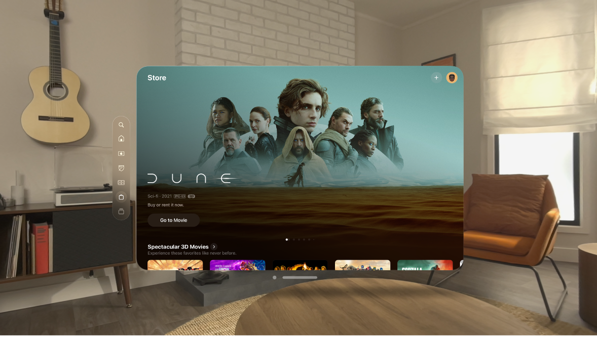 The Apple TV app on Apple Vision Pro, showing a page for 3D movies.