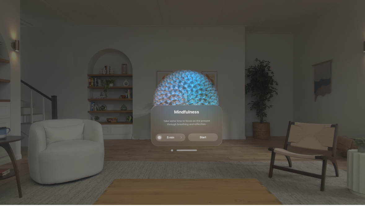 The Mindfulness app on Apple Vision Pro, showing options to start a session.