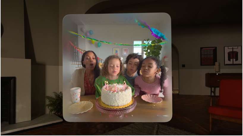 子どもの誕生日会を撮影した空間ビデオが再生されています。