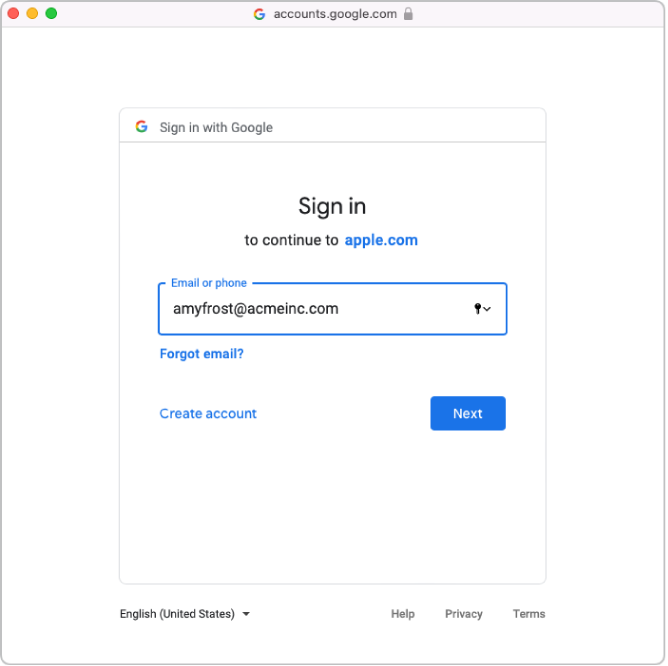 نافذة تسجيل الدخول إلى Google Workspace فوق نافذة Apple Business Manager.