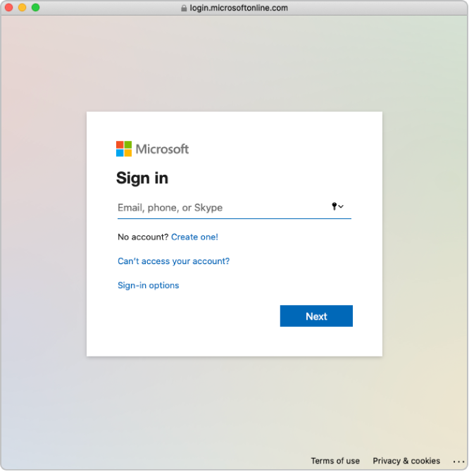 Apple Business Managerウインドウの上部に、Microsoft Entra IDのサインインウインドウが表示されています。